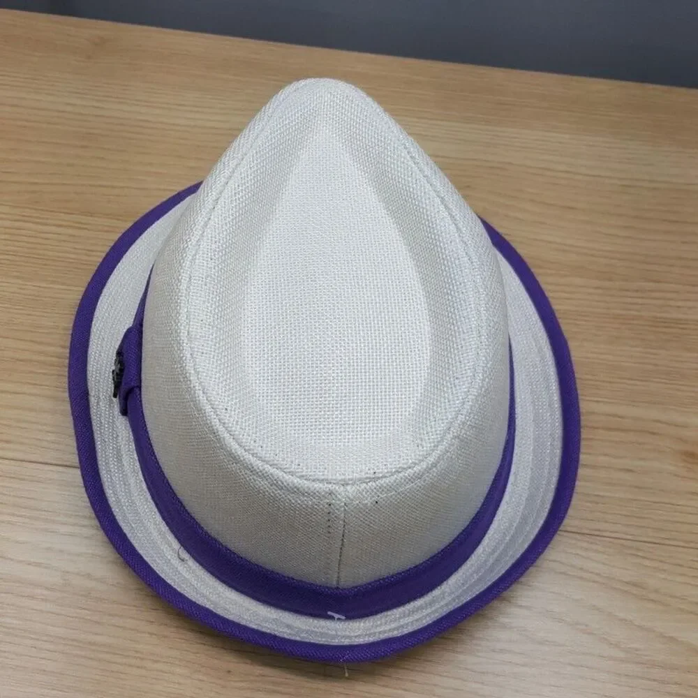 STACY ADAMS Straw Fedora Mens Large White Purple Band Diamond Crown $65